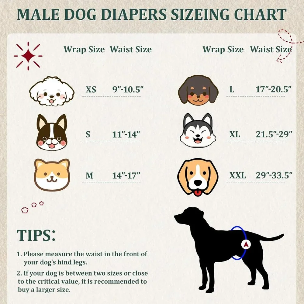 Reusable Dog Diapers Male, Washable Belly Bands Male Dogs, Pack of 5 NEW Sz. XL